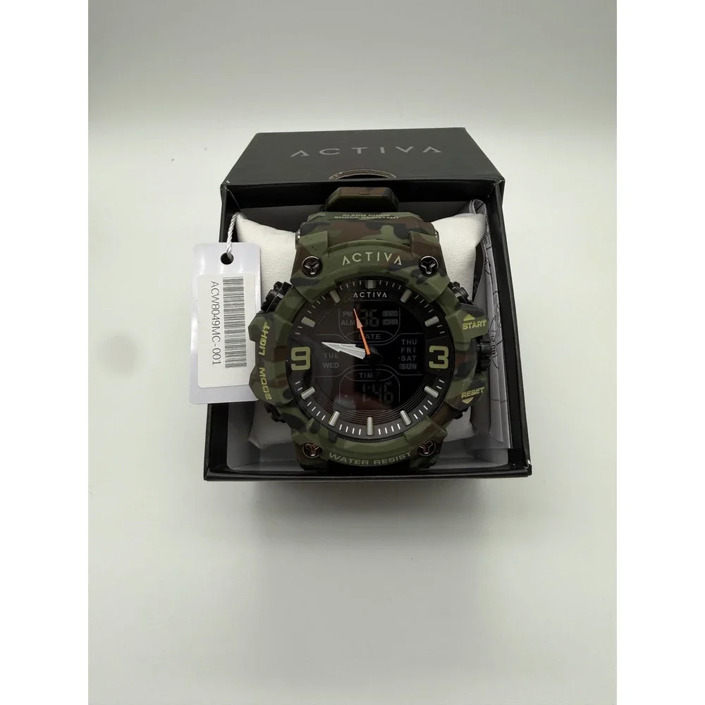 Activa Mens Ana-Digi Camouflage Sport Watch‎ Green Camo ACW8049MC-001 New